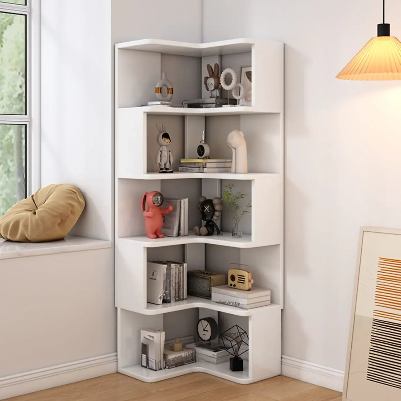 Bibliothèque d'angle en bois à 6 niveaux en forme de L