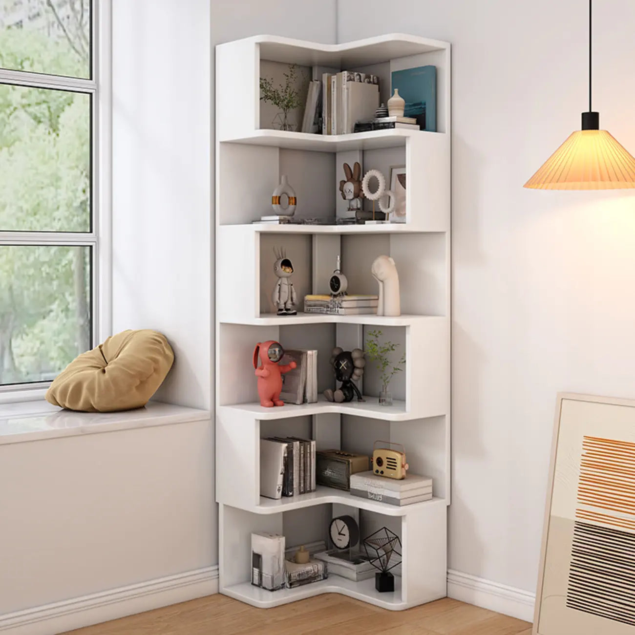 Bibliothèque d'angle en bois à 6 niveaux en forme de L
