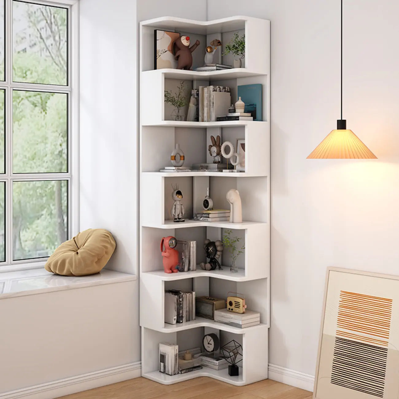 Bibliothèque d'angle en bois à 6 niveaux en forme de L