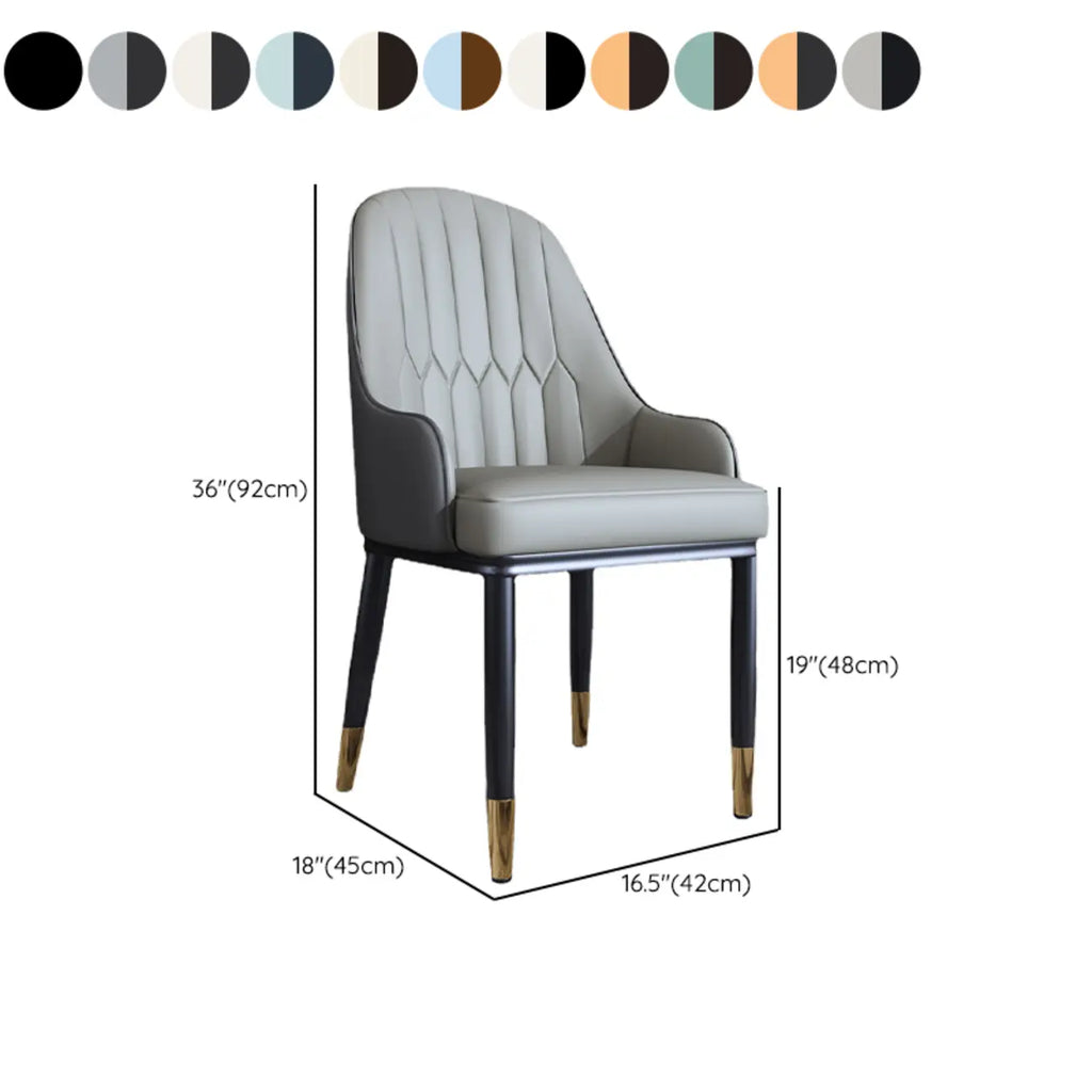 Chaise de salle à manger glamour en similicuir avec dossier incurvé et accoudoirs