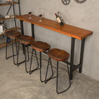 Table de bar moderne de style industriel, plateau en bois, piètement en métal