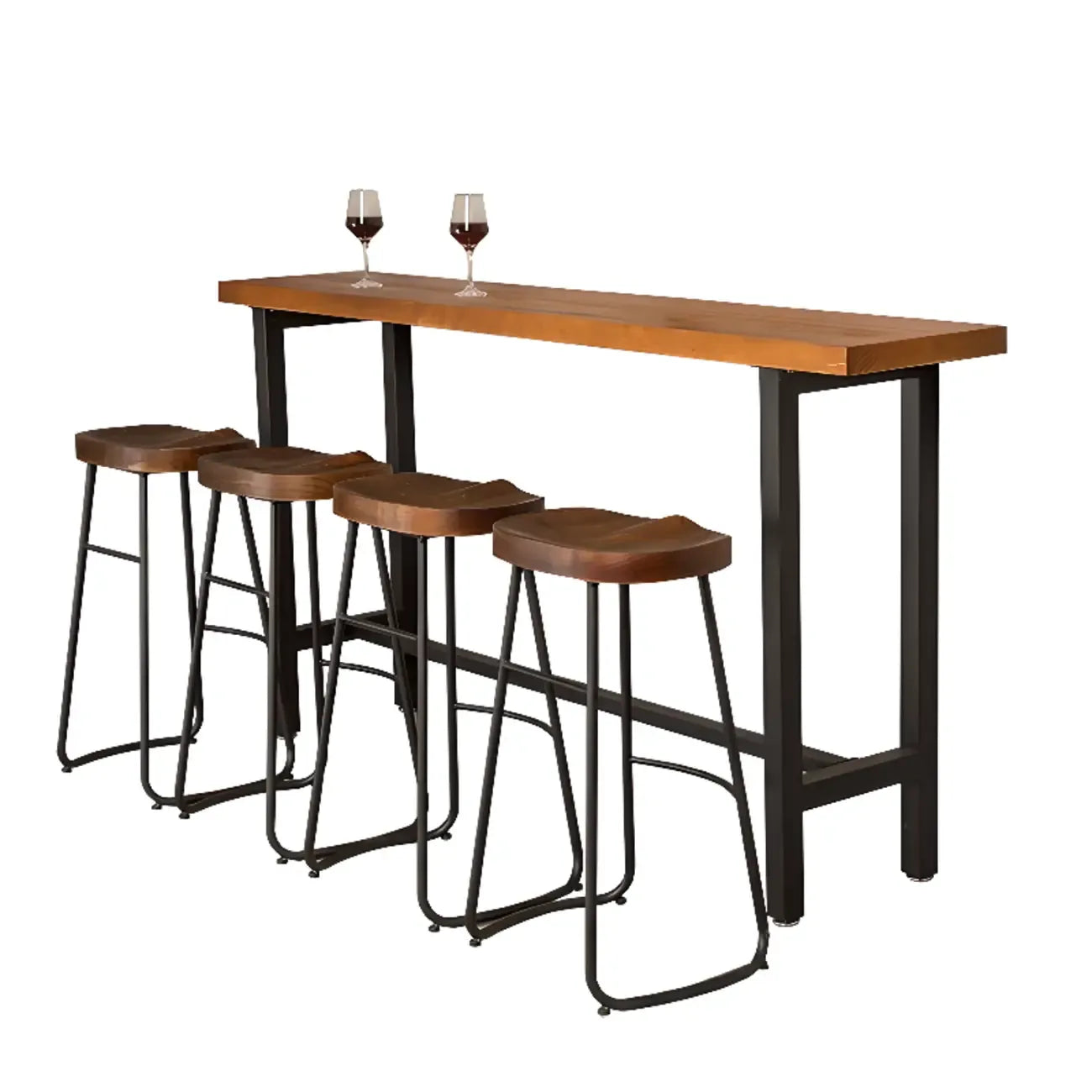 Table de bar moderne de style industriel, plateau en bois, piètement en métal