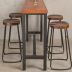 Table de bar moderne de style industriel, plateau en bois, piètement en métal