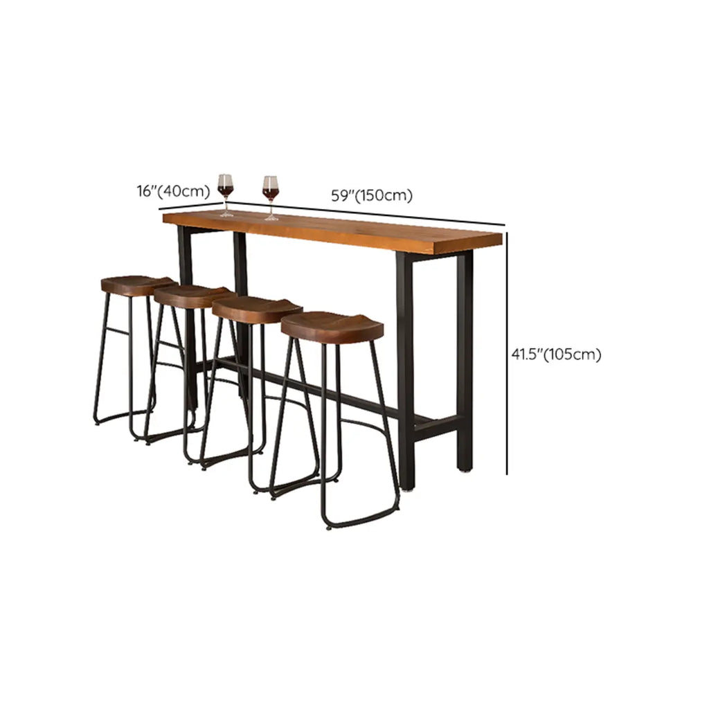 Table de bar moderne de style industriel, plateau en bois, piètement en métal