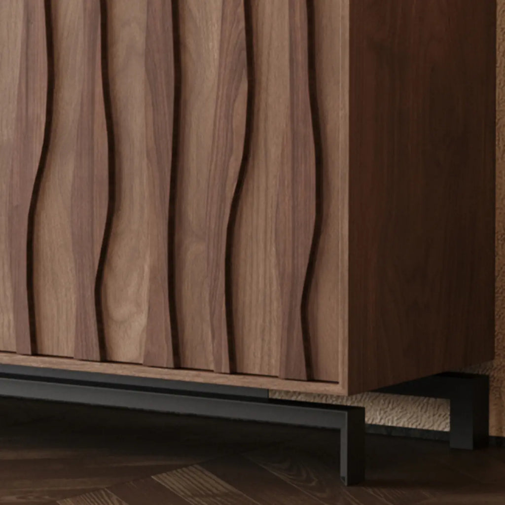 Armoire de rangement utilitaire en bois brun ondulé de style moderne du milieu du siècle