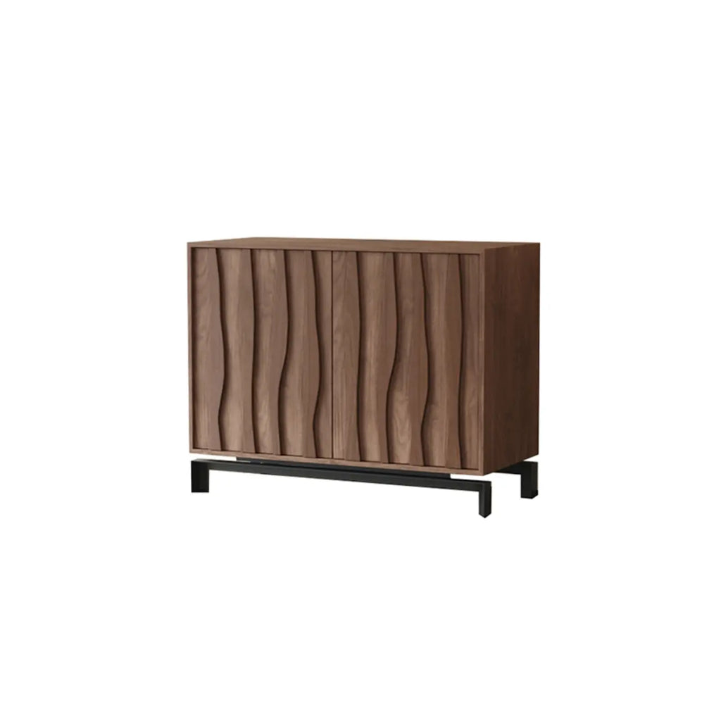 Armoire de rangement utilitaire en bois brun ondulé de style moderne du milieu du siècle