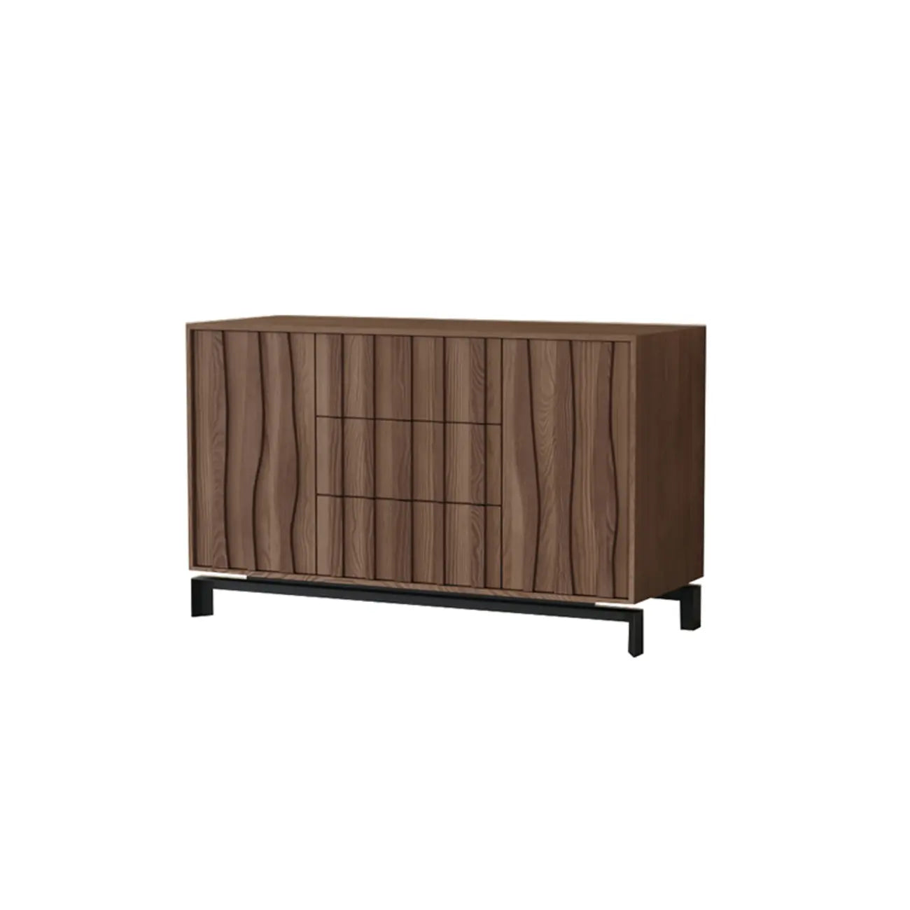Armoire de rangement utilitaire en bois brun ondulé de style moderne du milieu du siècle