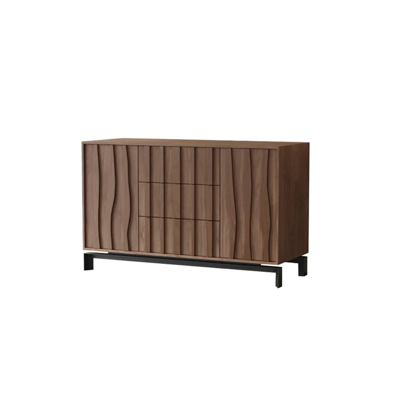Armoire de rangement utilitaire en bois brun ondulé de style moderne du milieu du siècle
