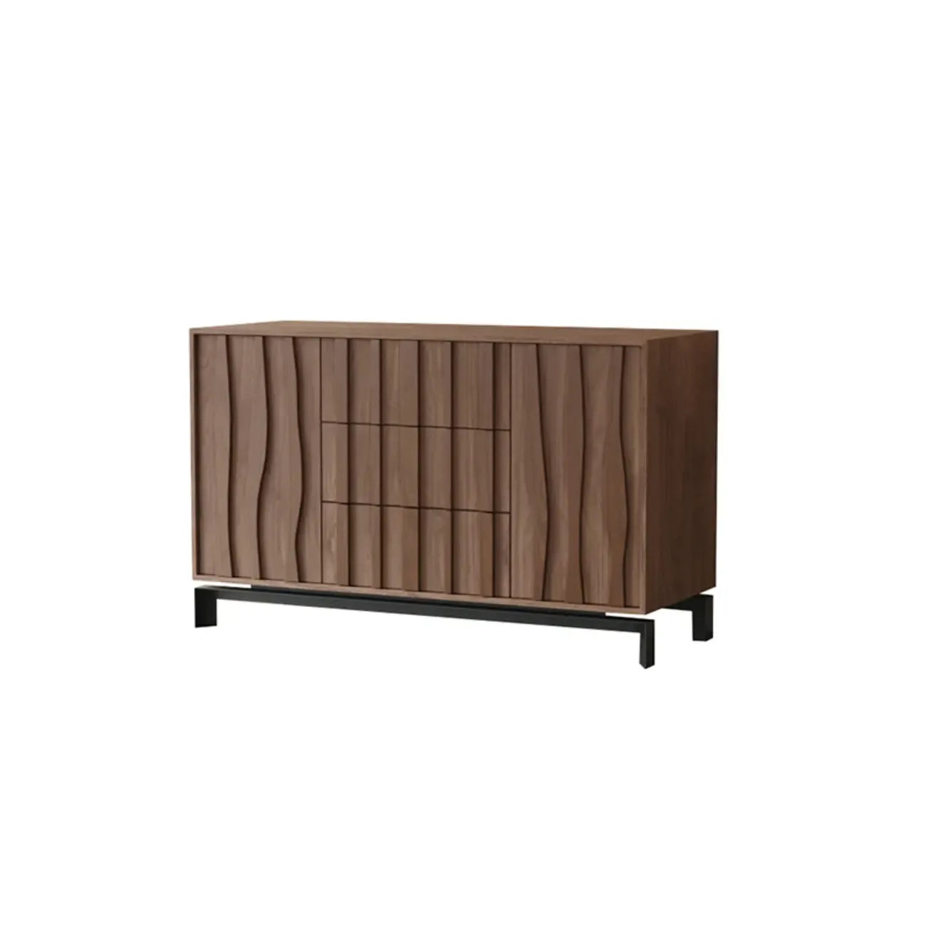 Armoire de rangement utilitaire en bois brun ondulé de style moderne du milieu du siècle