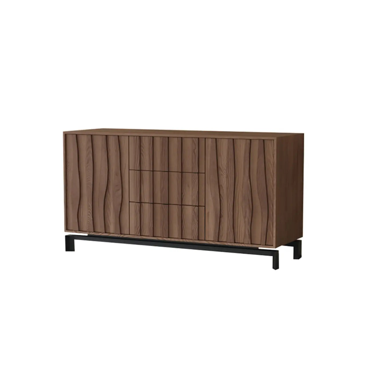Armoire de rangement utilitaire en bois brun ondulé de style moderne du milieu du siècle