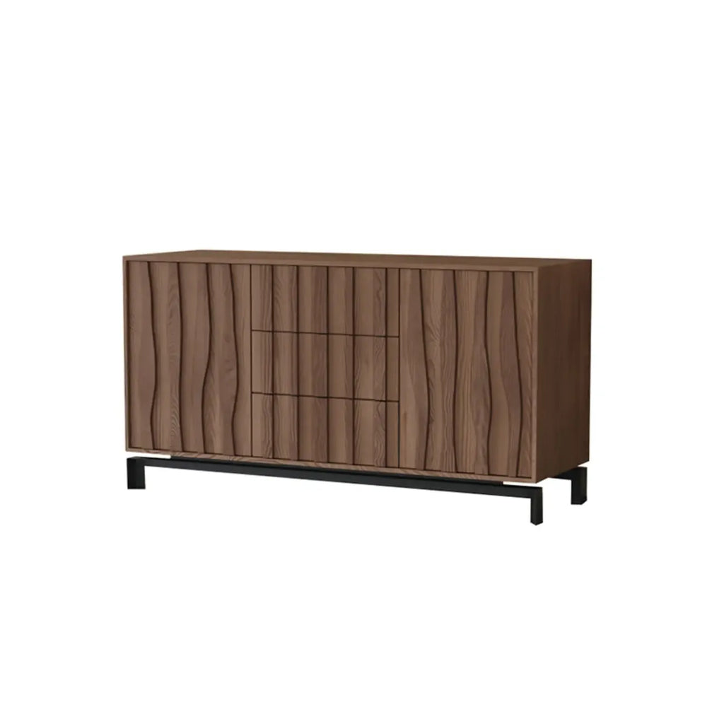 Armoire de rangement utilitaire en bois brun ondulé de style moderne du milieu du siècle