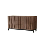 Armoire de rangement utilitaire en bois brun ondulé de style moderne du milieu du siècle