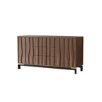 Armoire de rangement utilitaire en bois brun ondulé de style moderne du milieu du siècle