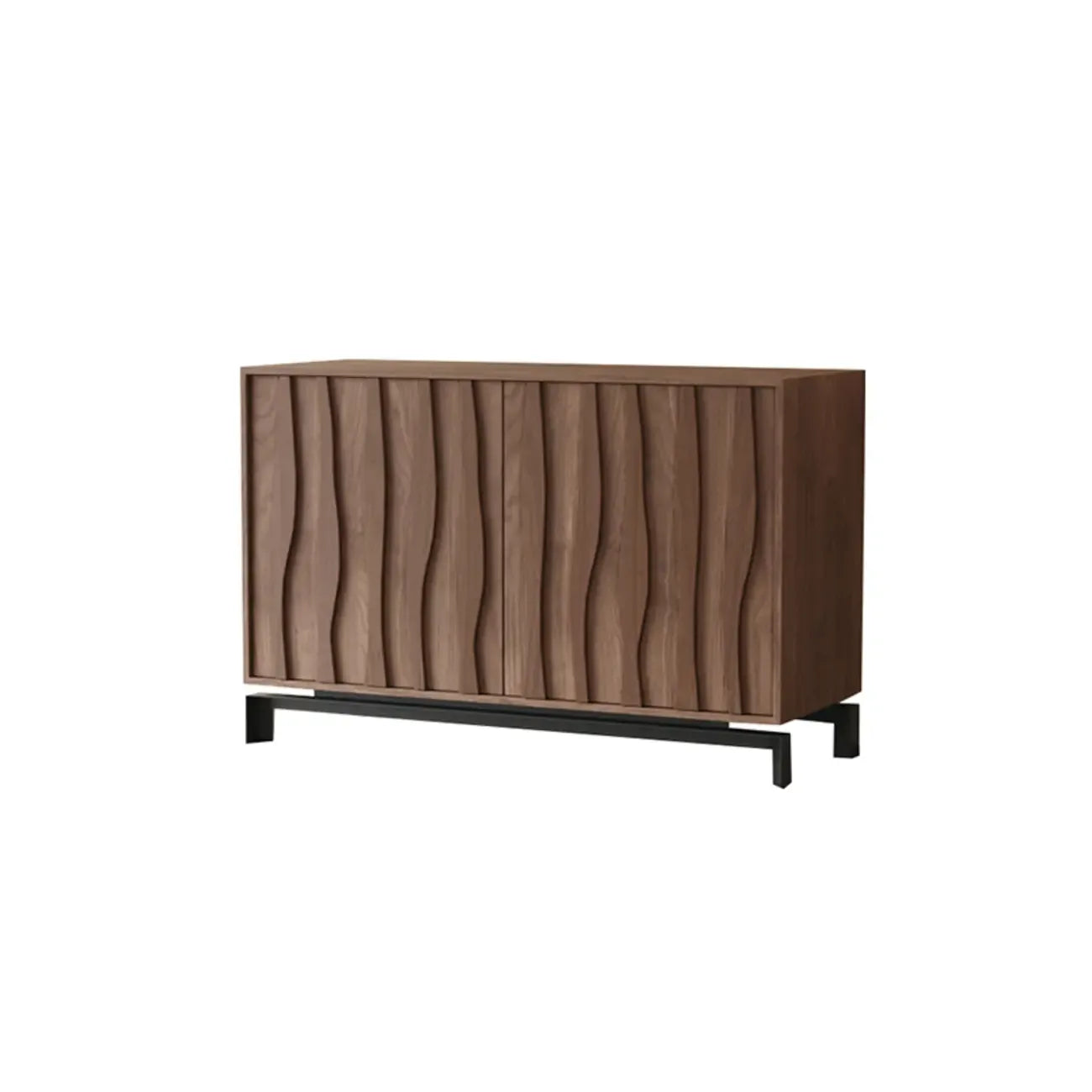 Armoire de rangement utilitaire en bois brun ondulé de style moderne du milieu du siècle