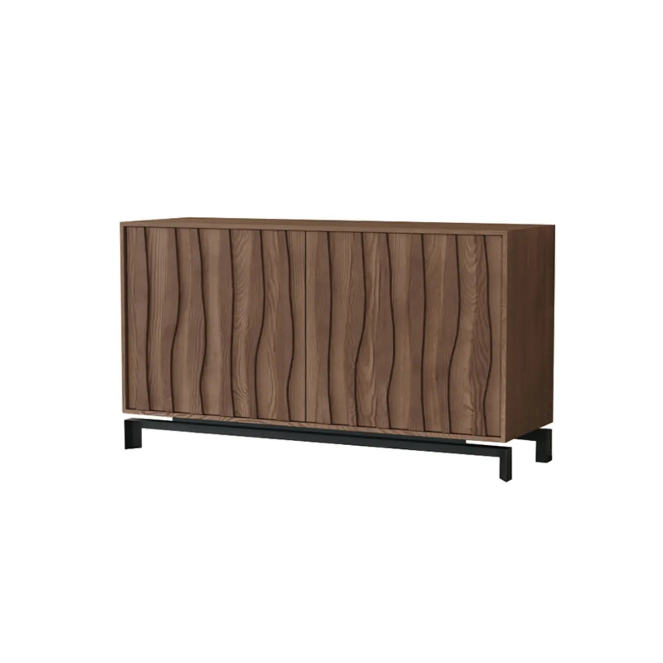 Armoire de rangement utilitaire en bois brun ondulé de style moderne du milieu du siècle