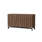Armoire de rangement utilitaire en bois brun ondulé de style moderne du milieu du siècle