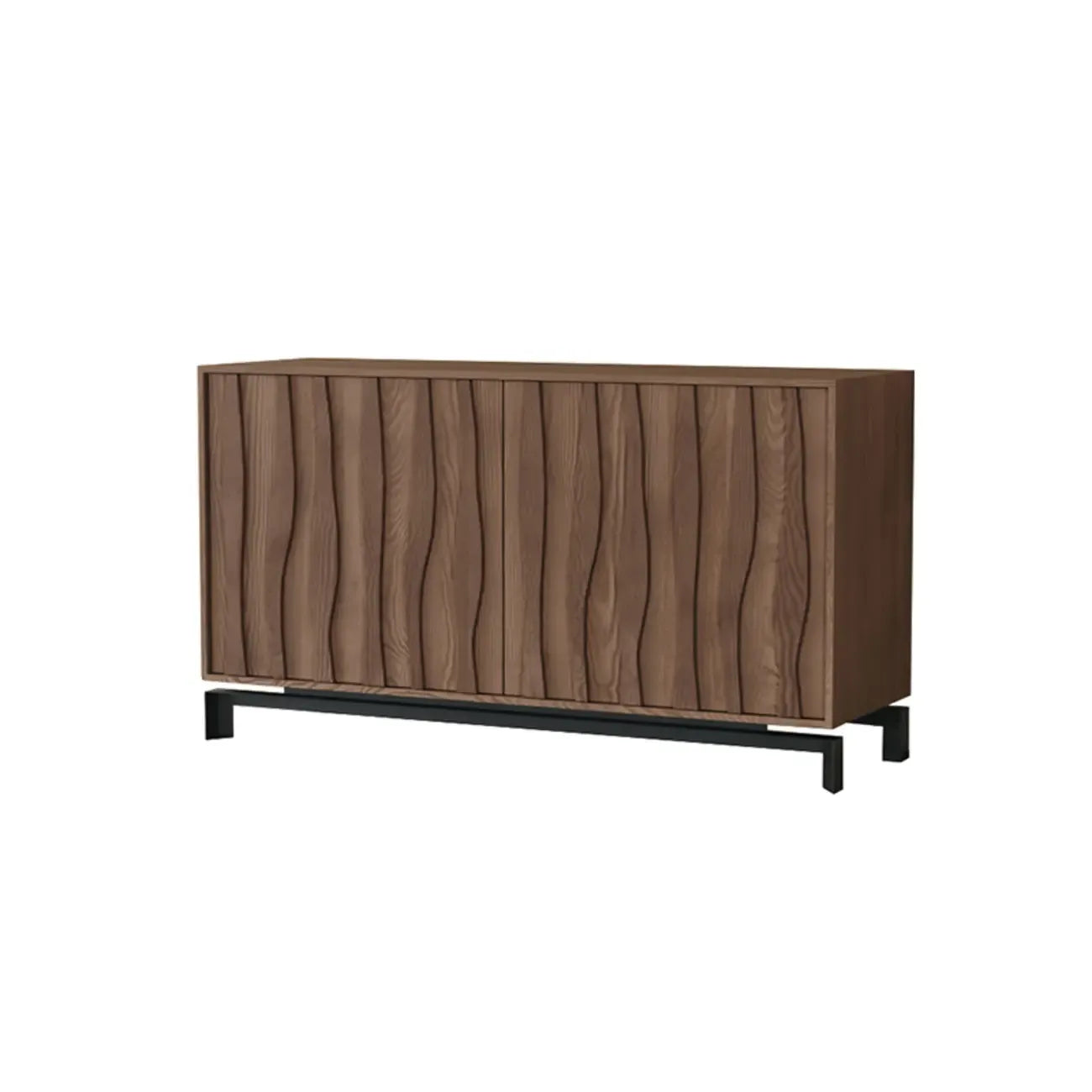 Armoire de rangement utilitaire en bois brun ondulé de style moderne du milieu du siècle