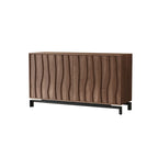 Armoire de rangement utilitaire en bois brun ondulé de style moderne du milieu du siècle
