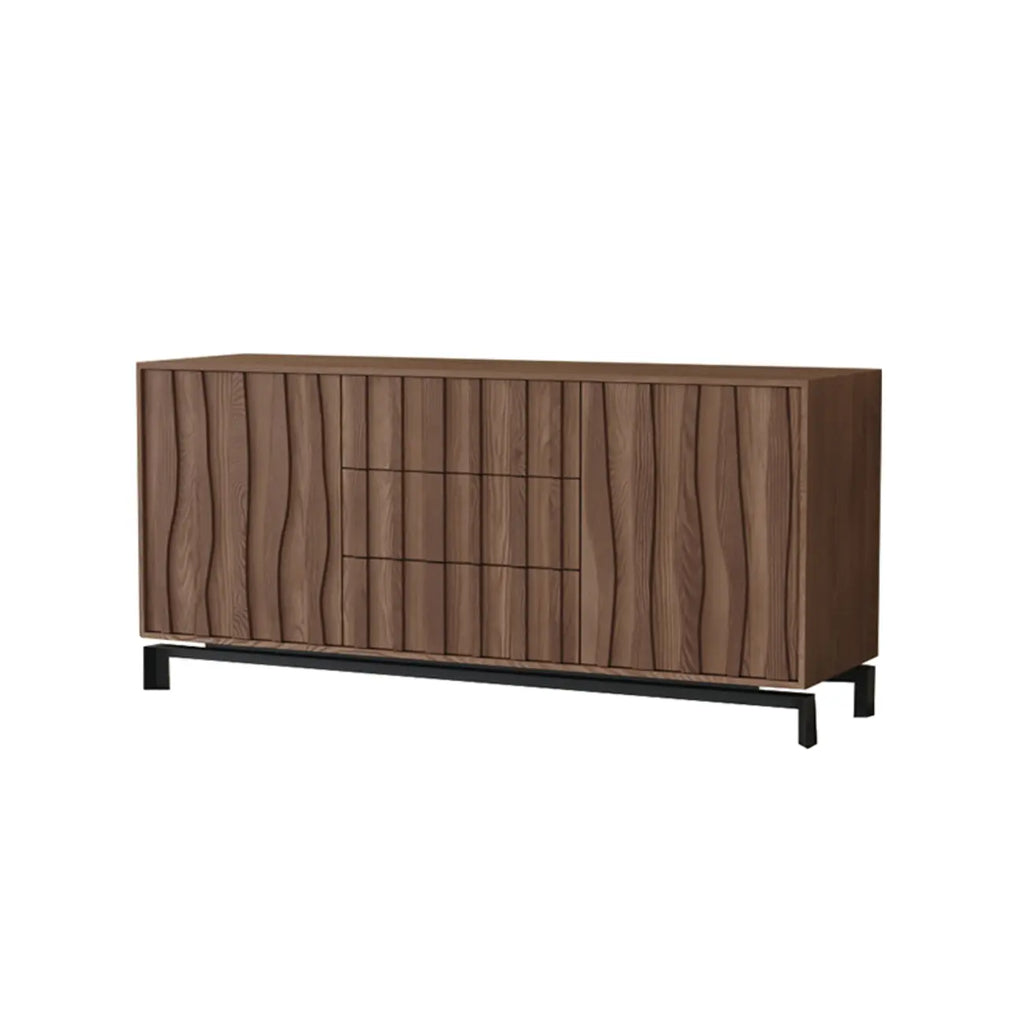 Armoire de rangement utilitaire en bois brun ondulé de style moderne du milieu du siècle