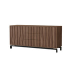Armoire de rangement utilitaire en bois brun ondulé de style moderne du milieu du siècle