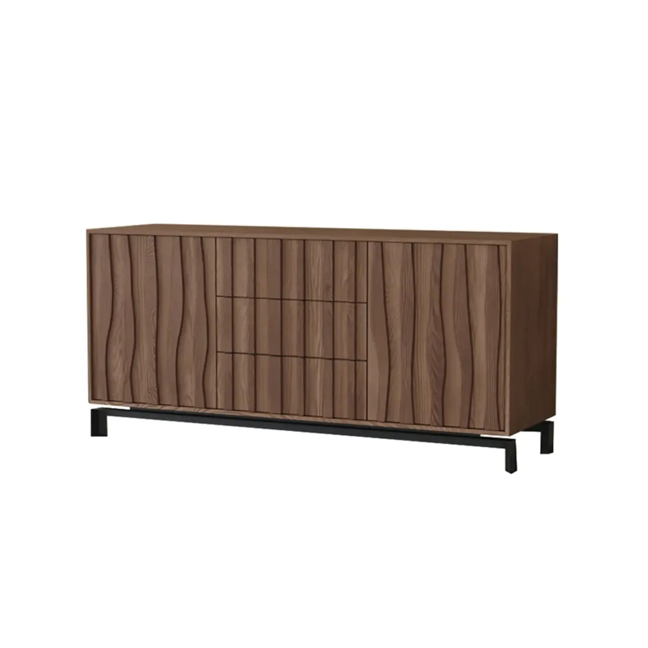 Armoire de rangement utilitaire en bois brun ondulé de style moderne du milieu du siècle