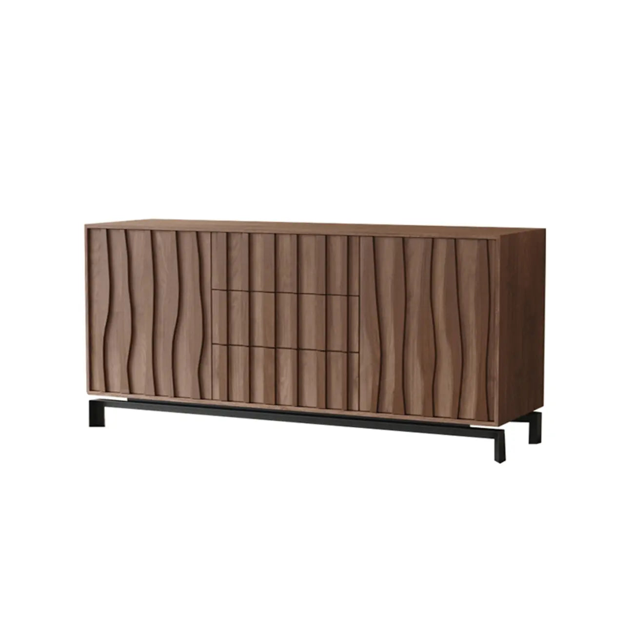 Armoire de rangement utilitaire en bois brun ondulé de style moderne du milieu du siècle