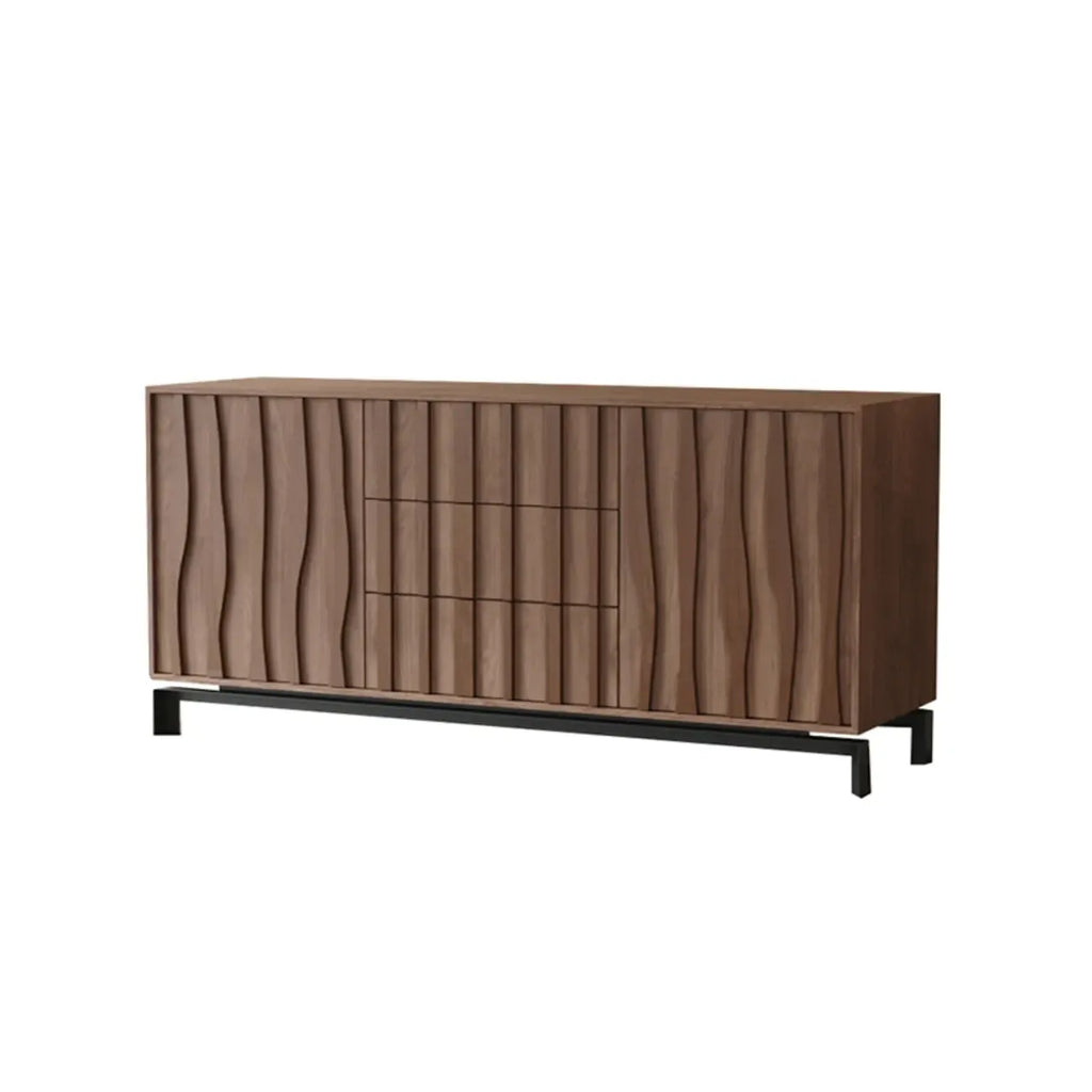 Armoire de rangement utilitaire en bois brun ondulé de style moderne du milieu du siècle