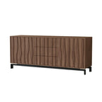 Armoire de rangement utilitaire en bois brun ondulé de style moderne du milieu du siècle