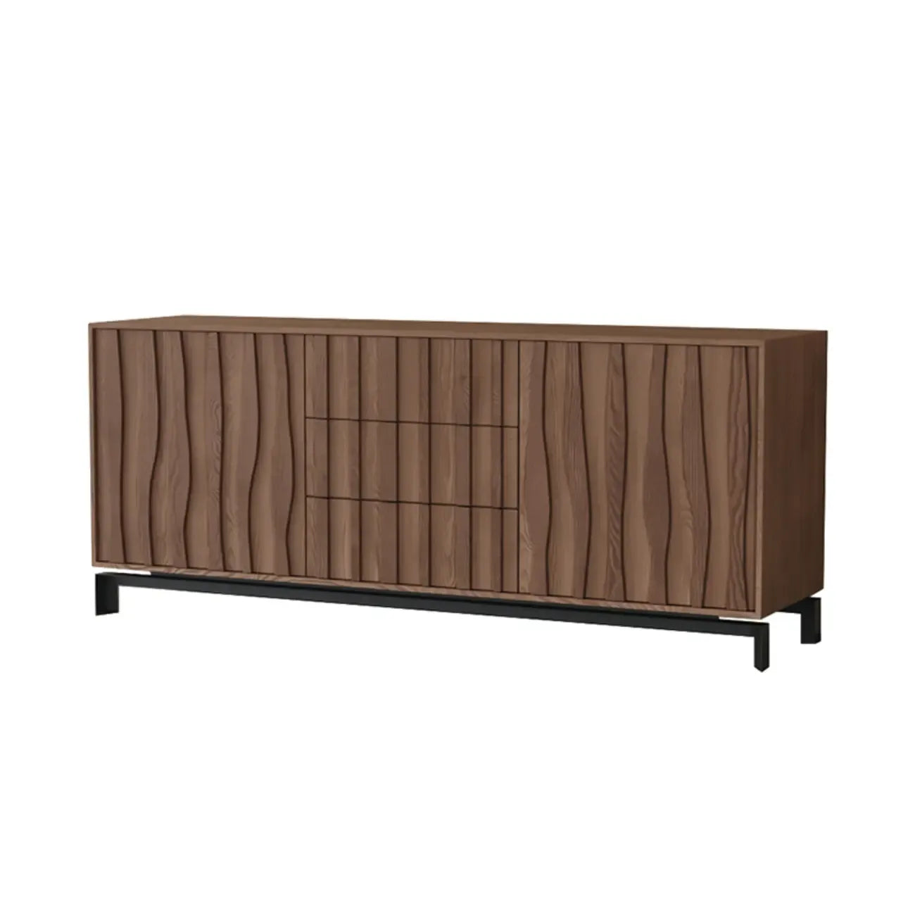 Armoire de rangement utilitaire en bois brun ondulé de style moderne du milieu du siècle