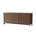 Armoire de rangement utilitaire en bois brun ondulé de style moderne du milieu du siècle