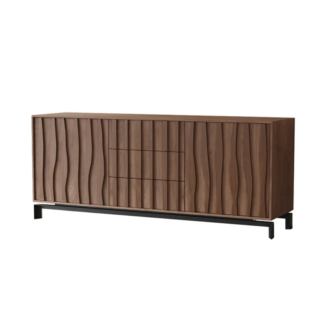 Armoire de rangement utilitaire en bois brun ondulé de style moderne du milieu du siècle