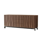 Armoire de rangement utilitaire en bois brun ondulé de style moderne du milieu du siècle