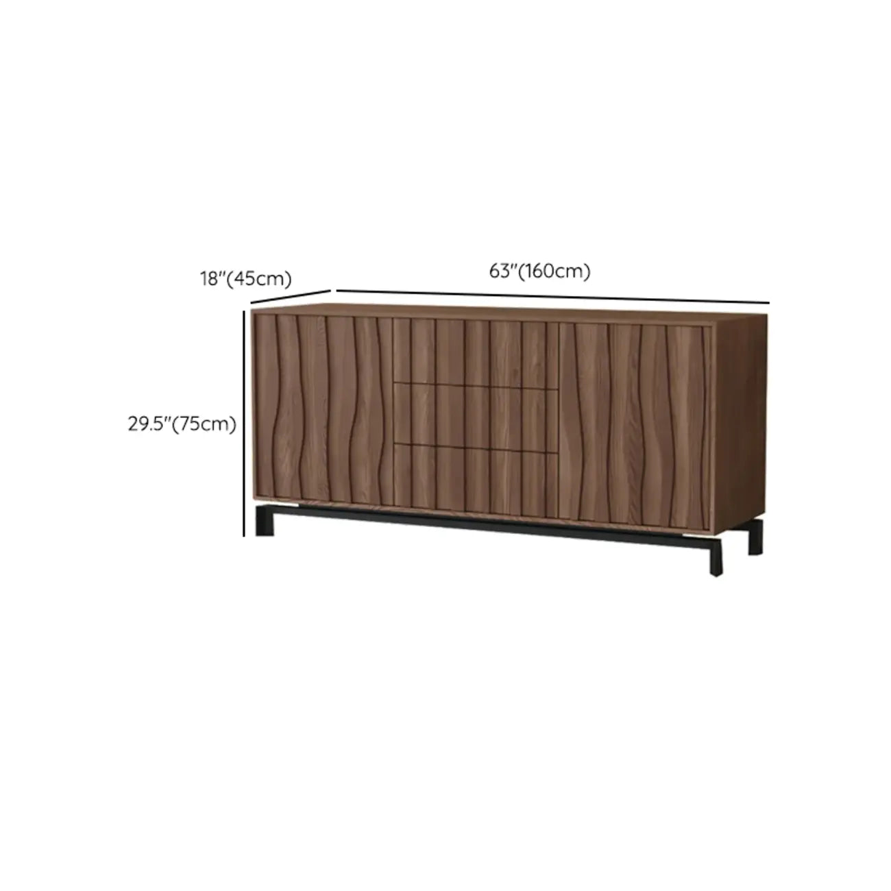 Armoire de rangement utilitaire en bois brun ondulé de style moderne du milieu du siècle