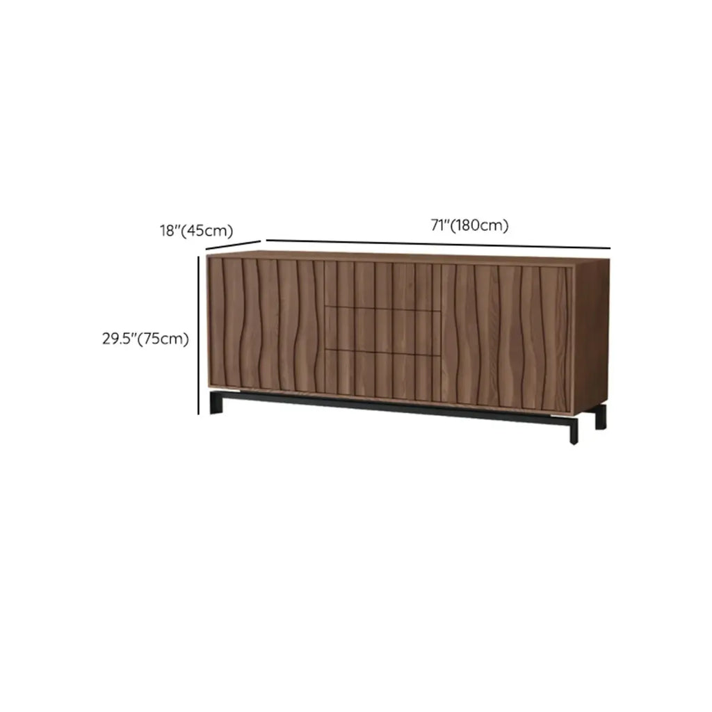 Armoire de rangement utilitaire en bois brun ondulé de style moderne du milieu du siècle