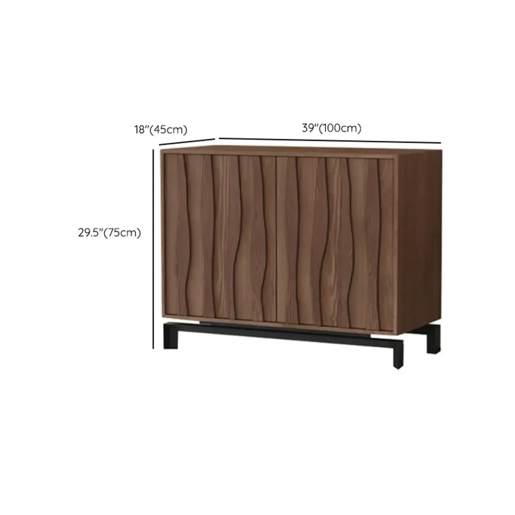 Armoire de rangement utilitaire en bois brun ondulé de style moderne du milieu du siècle