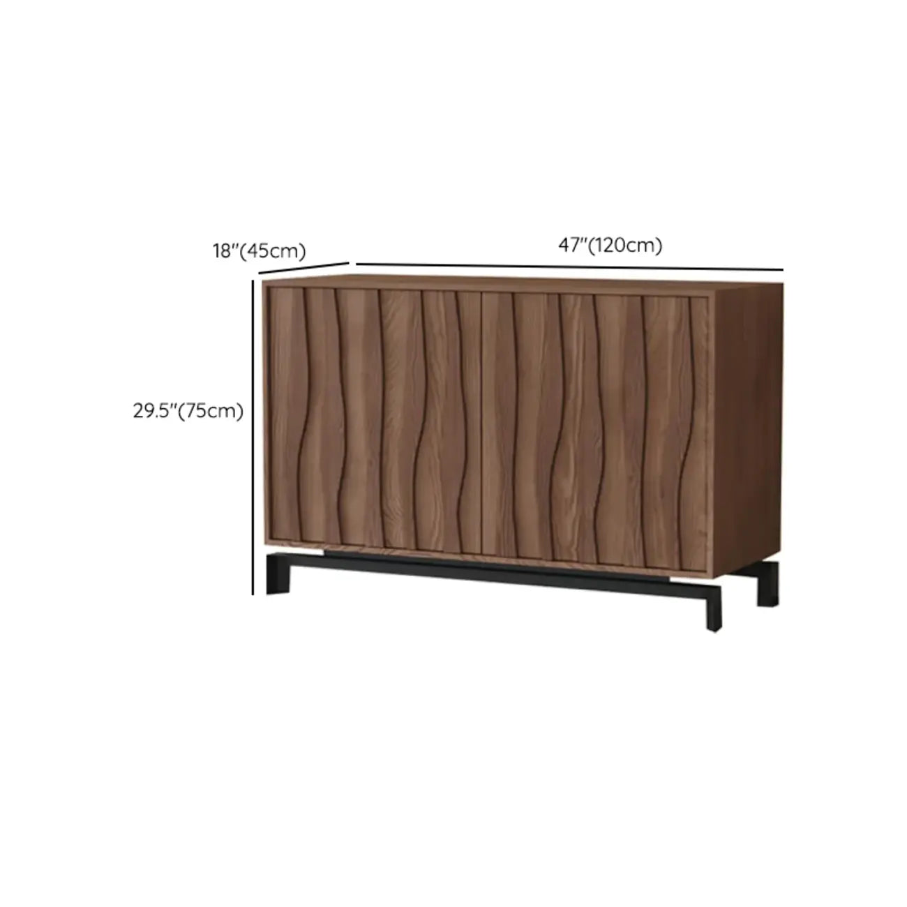 Armoire de rangement utilitaire en bois brun ondulé de style moderne du milieu du siècle