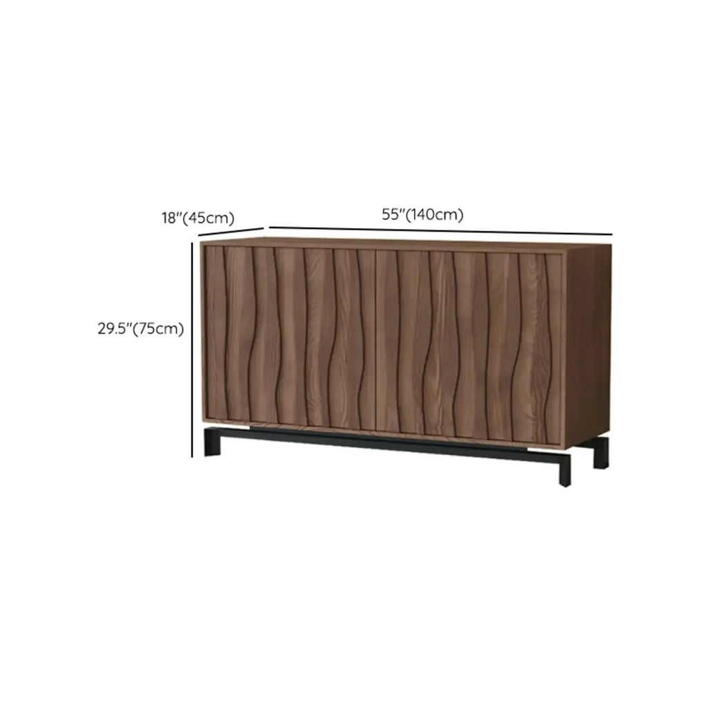 Armoire de rangement utilitaire en bois brun ondulé de style moderne du milieu du siècle