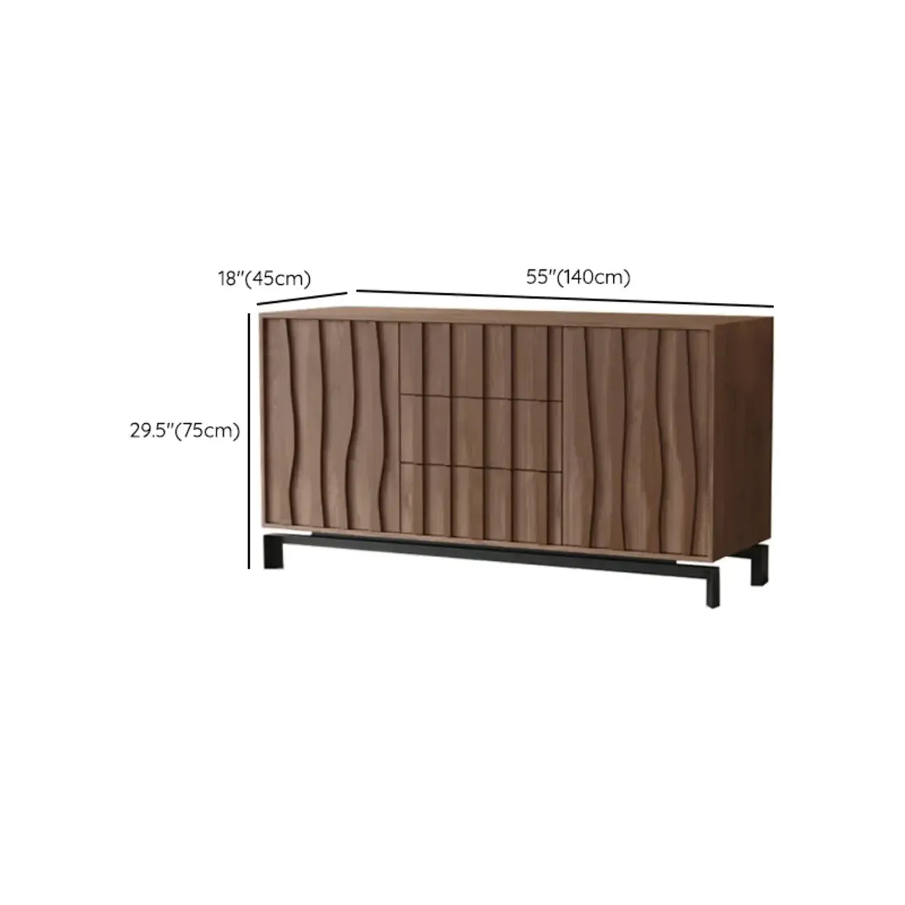 Armoire de rangement utilitaire en bois brun ondulé de style moderne du milieu du siècle