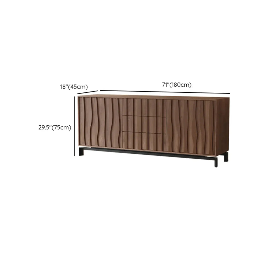 Armoire de rangement utilitaire en bois brun ondulé de style moderne du milieu du siècle