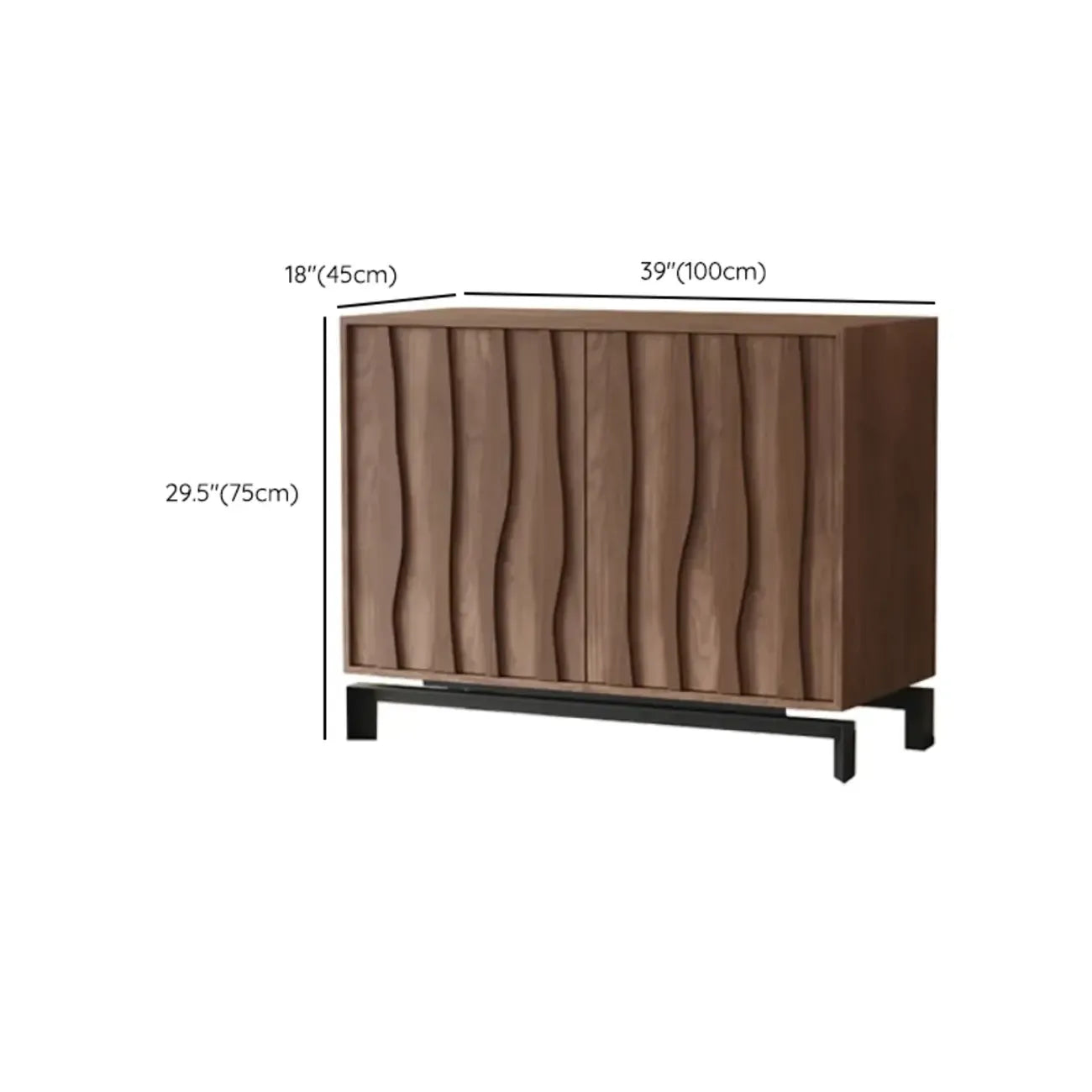 Armoire de rangement utilitaire en bois brun ondulé de style moderne du milieu du siècle