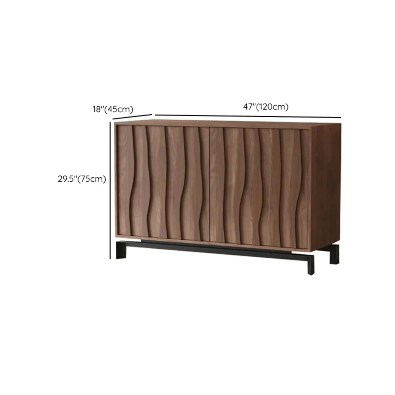 Armoire de rangement utilitaire en bois brun ondulé de style moderne du milieu du siècle