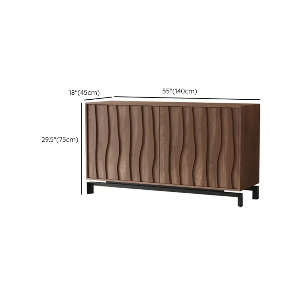 Armoire de rangement utilitaire en bois brun ondulé de style moderne du milieu du siècle