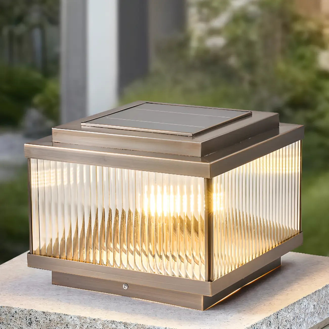 Lampadaires solaires carrés modernes à motif bronze pour extérieur