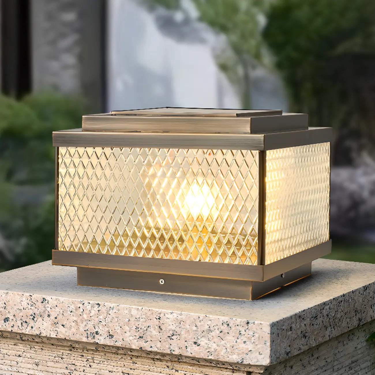 Lampadaires solaires carrés modernes à motif bronze pour extérieur