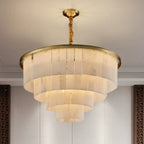 Lustre circulaire classique à plusieurs niveaux en albâtre doré