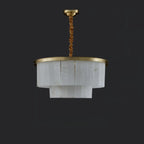 Lustre circulaire classique à plusieurs niveaux en albâtre doré