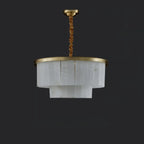 Lustre circulaire classique à plusieurs niveaux en albâtre doré