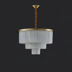 Lustre circulaire classique à plusieurs niveaux en albâtre doré