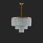 Lustre circulaire classique à plusieurs niveaux en albâtre doré