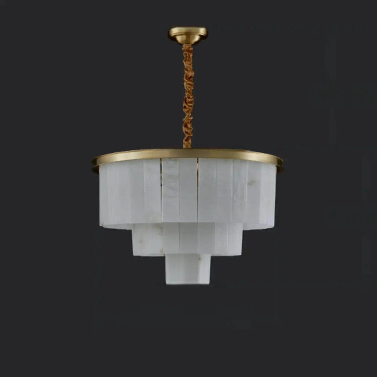 Lustre circulaire classique à plusieurs niveaux en albâtre doré